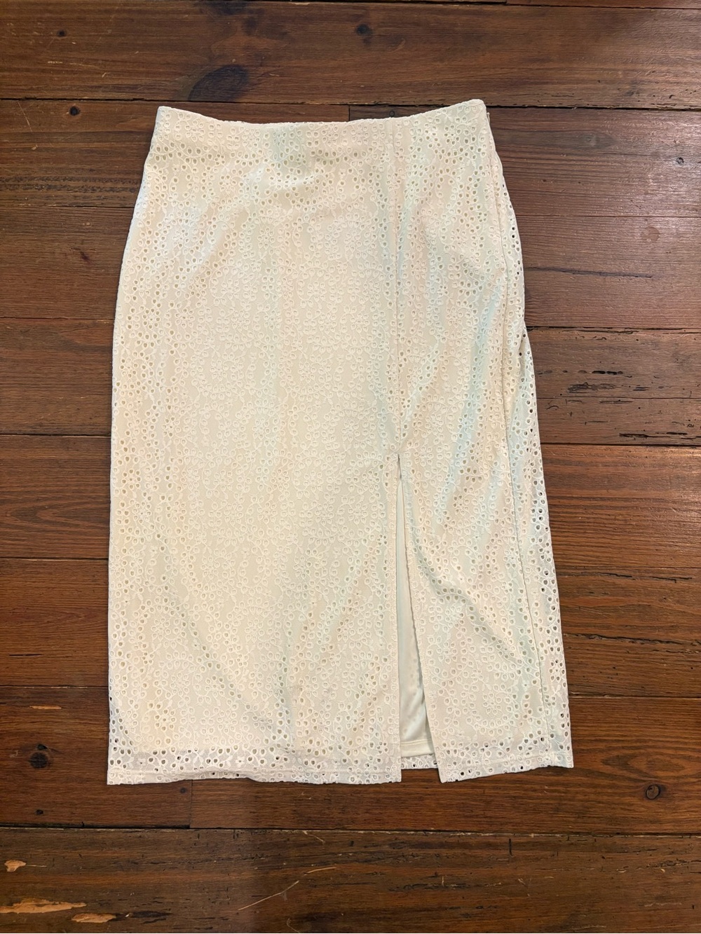 a new day Cream Eyelet Pencil Skirt with Front Slit